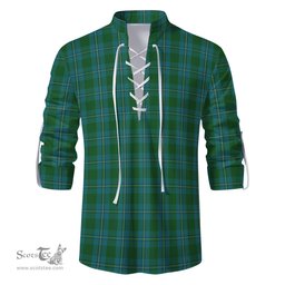 ScotsTee Shop Scottish Irvine of Bonshaw Clan Tartan Mens Scottish Jacobite Ghillie Casual Shirt