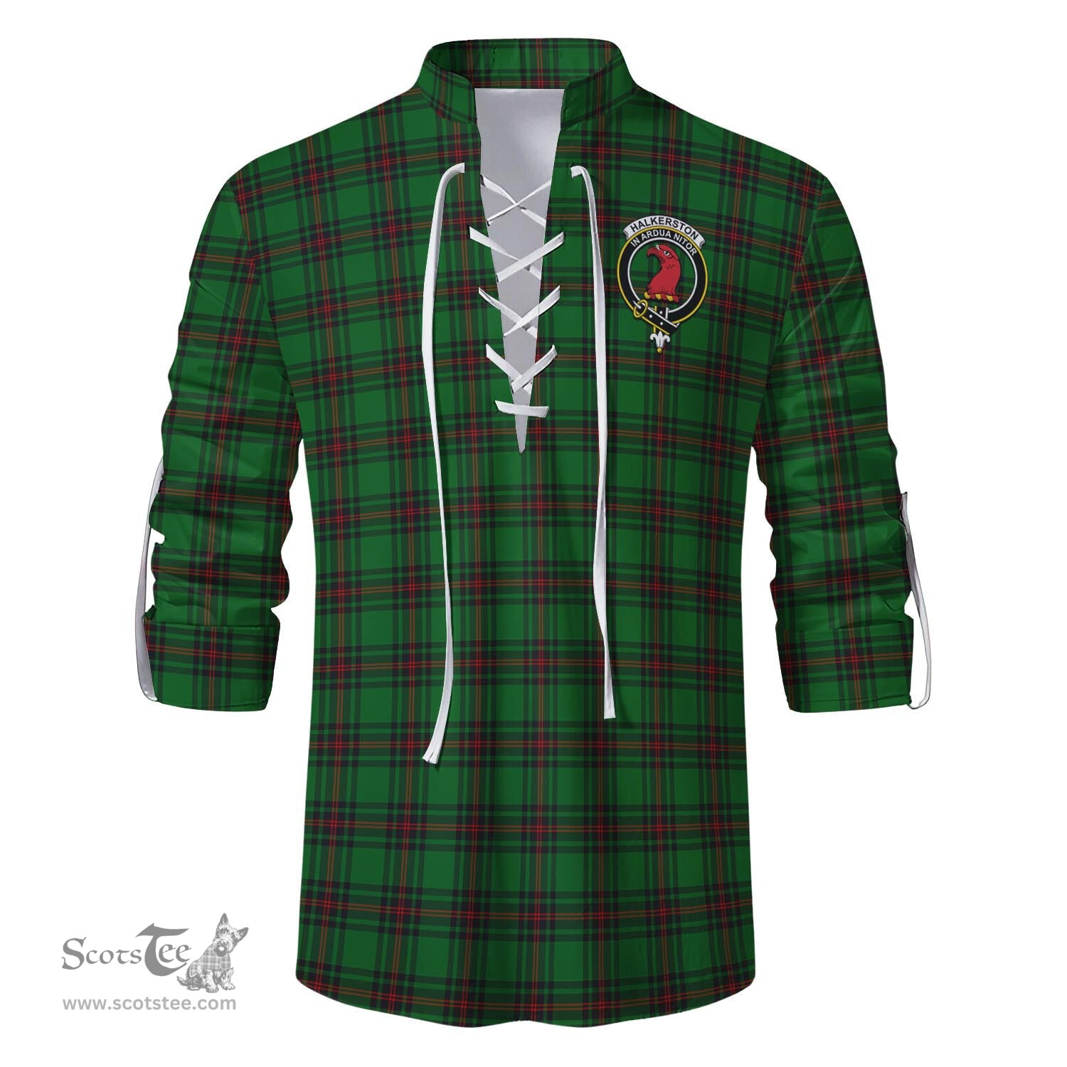 ScotsTee Shop Scottish Halkerston Clan Crest Tartan Mens Scottish Jacobite Ghillie Casual Shirt
