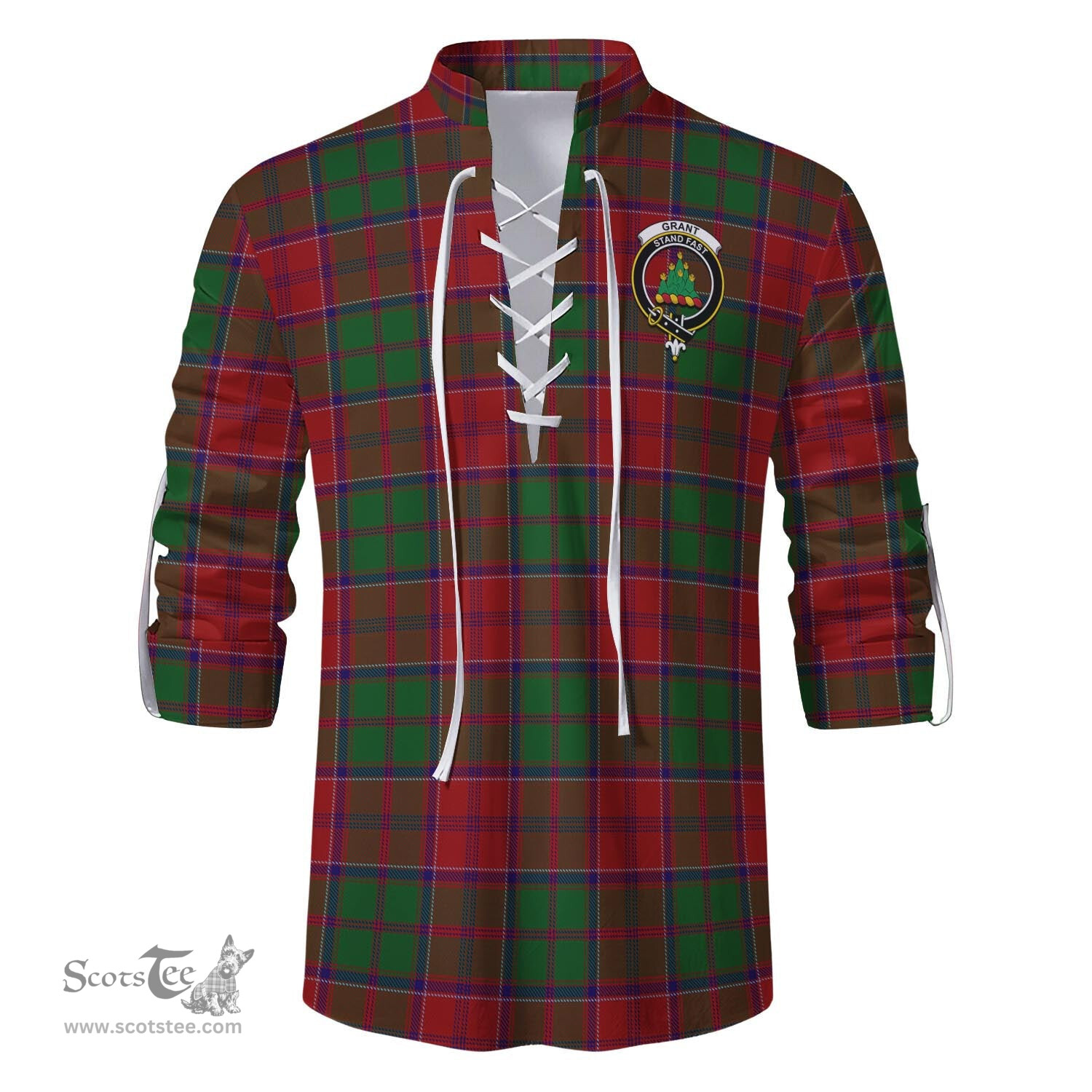 ScotsTee Shop Scottish Grant Clan Crest Tartan Mens Scottish Jacobite Ghillie Casual Shirt