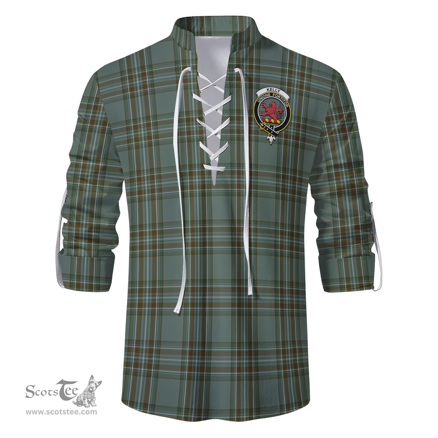 ScotsTee Shop Scottish Kelly Dress Clan Crest Tartan Mens Scottish Jacobite Ghillie Casual Shirt