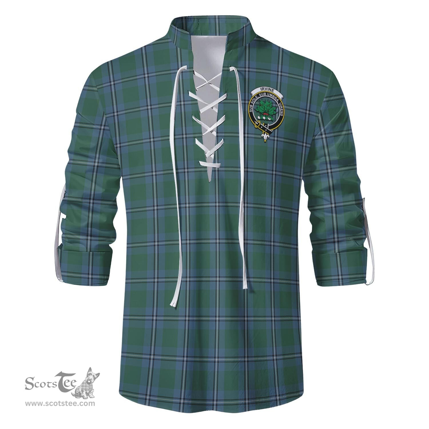 ScotsTee Shop Scottish Irvine of Drum Clan Crest Tartan Mens Scottish Jacobite Ghillie Casual Shirt