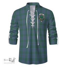 ScotsTee Shop Scottish Irvine of Drum Clan Crest Tartan Mens Scottish Jacobite Ghillie Casual Shirt