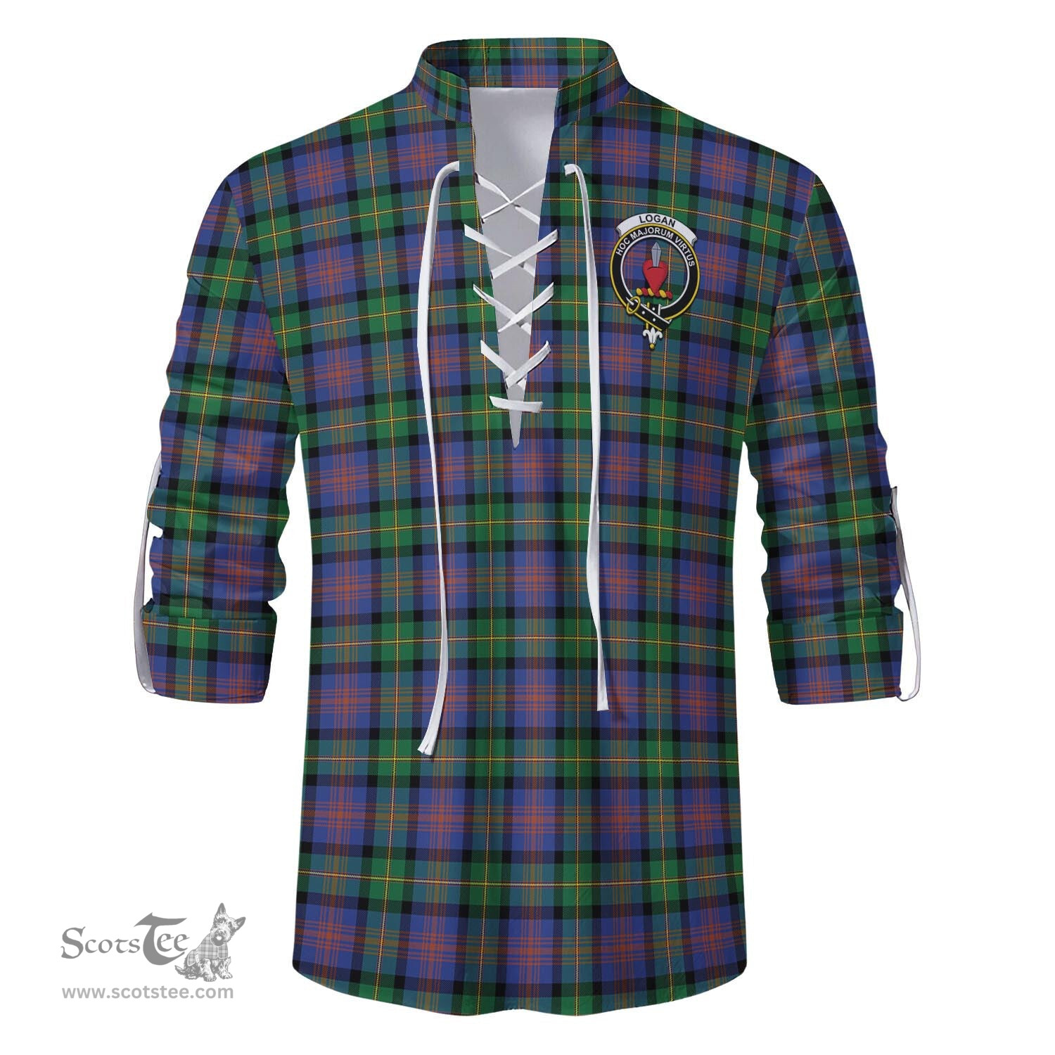 ScotsTee Shop Scottish Logan Ancient Clan Crest Tartan Mens Scottish Jacobite Ghillie Casual Shirt