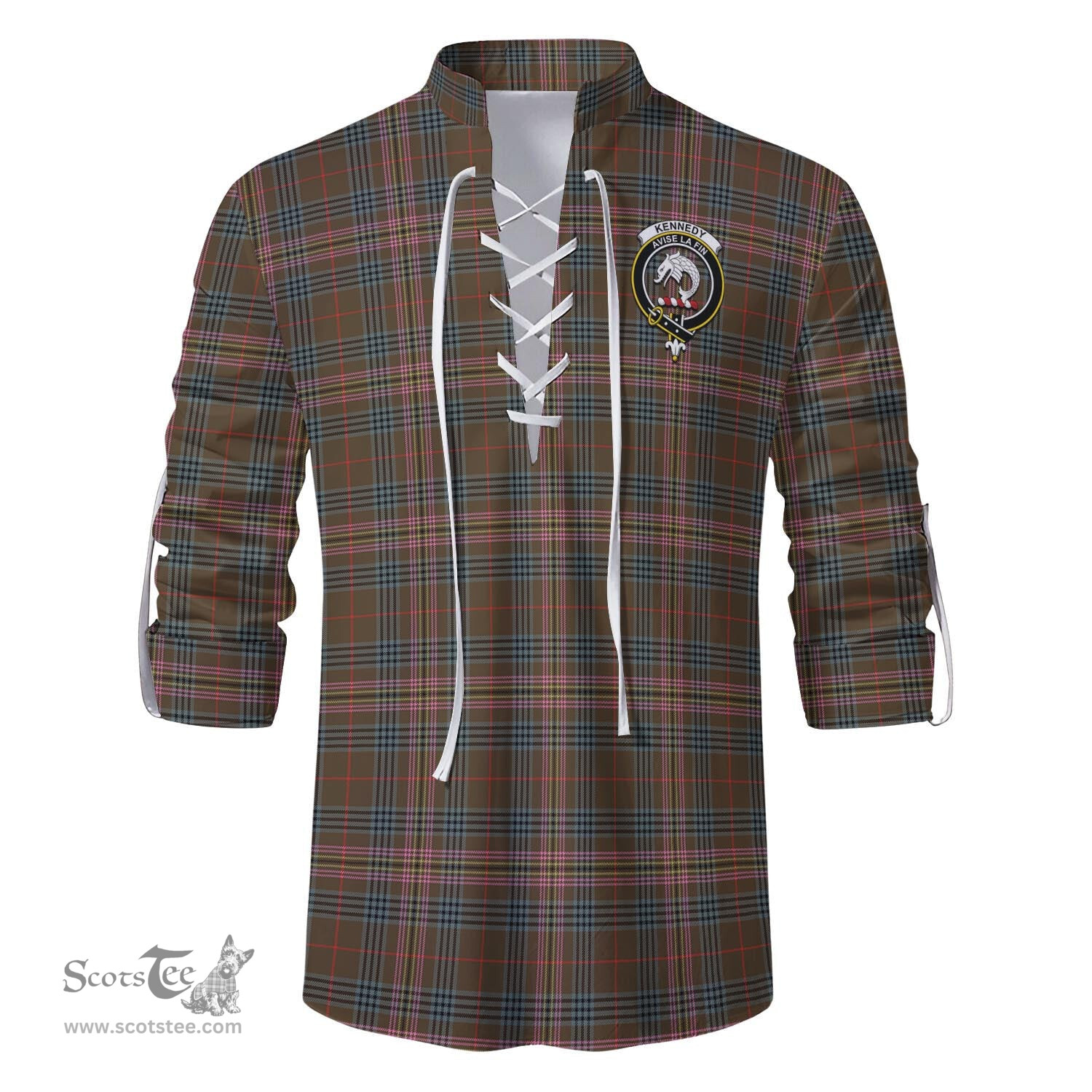 ScotsTee Shop Scottish Kennedy Weathered Clan Crest Tartan Mens Scottish Jacobite Ghillie Casual Shirt