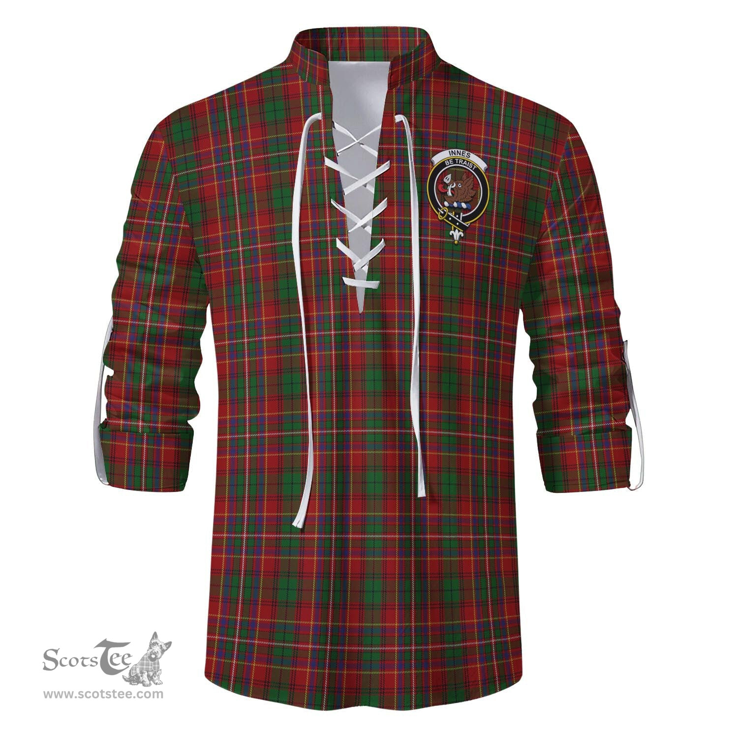 ScotsTee Shop Scottish Innes Clan Crest Tartan Mens Scottish Jacobite Ghillie Casual Shirt