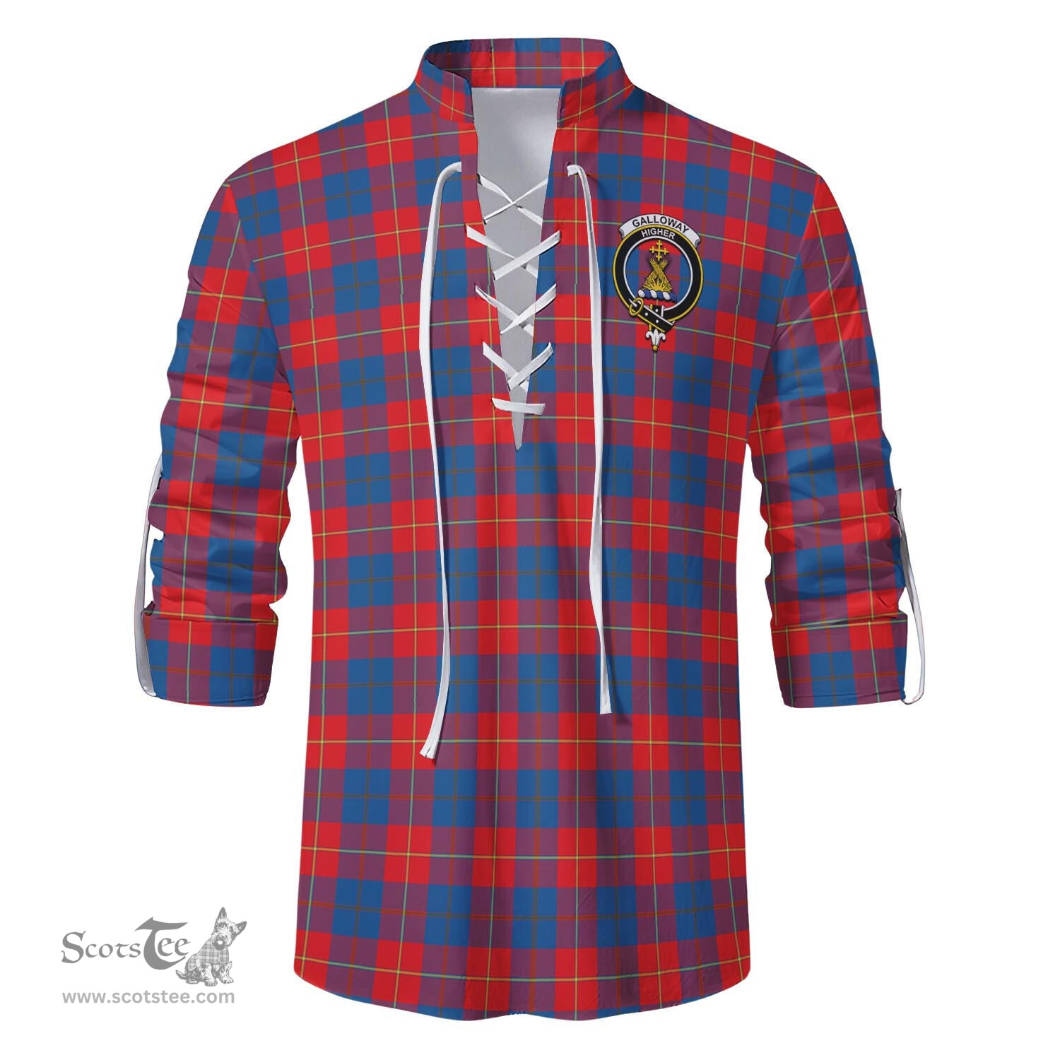 ScotsTee Shop Scottish Galloway Red Clan Crest Tartan Mens Scottish Jacobite Ghillie Casual Shirt