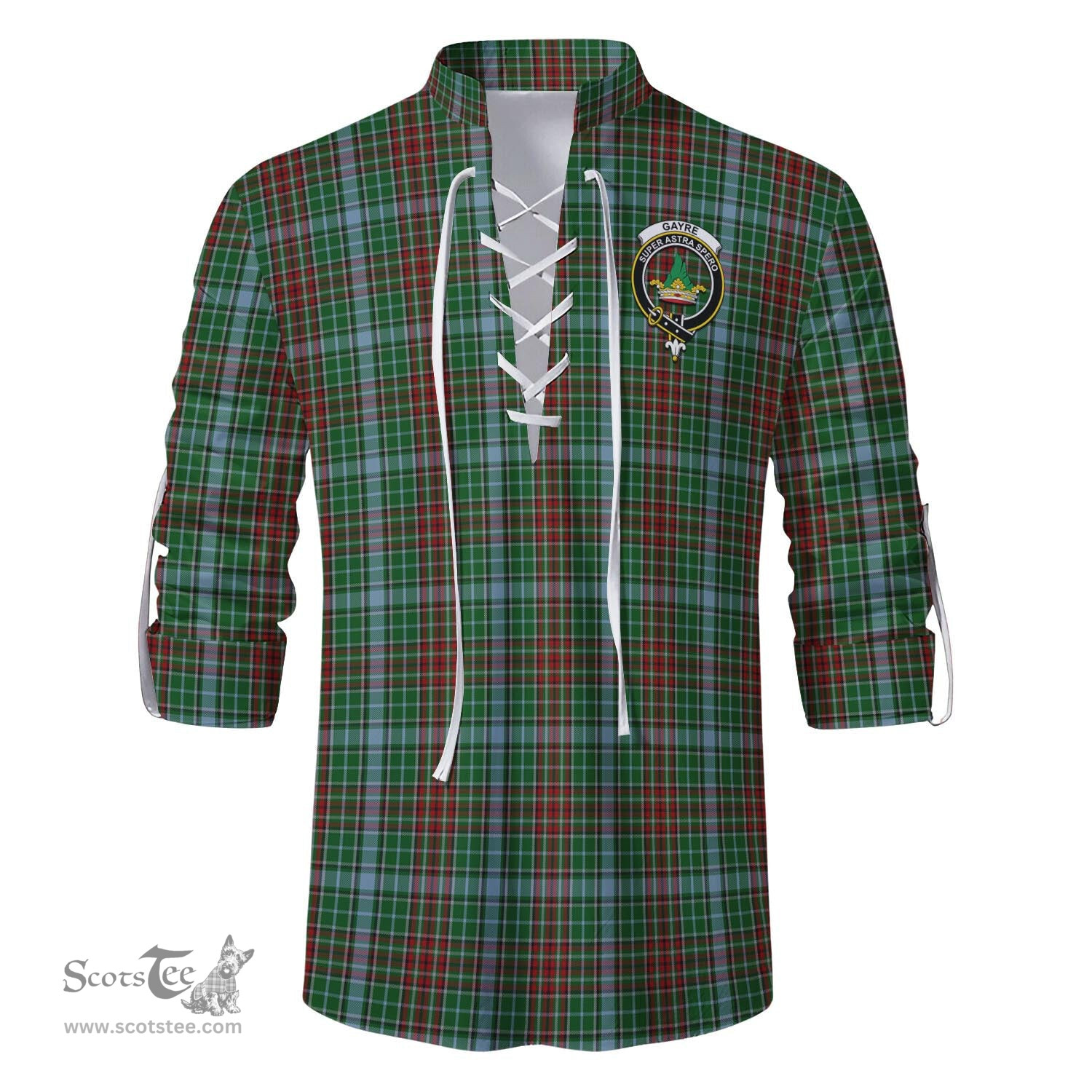 ScotsTee Shop Scottish Gayre Clan Crest Tartan Mens Scottish Jacobite Ghillie Casual Shirt