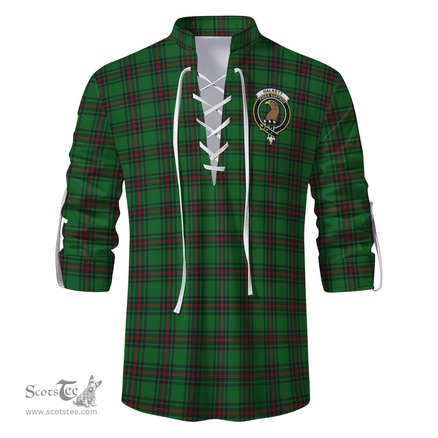 ScotsTee Shop Scottish Halkett Clan Crest Tartan Mens Scottish Jacobite Ghillie Casual Shirt
