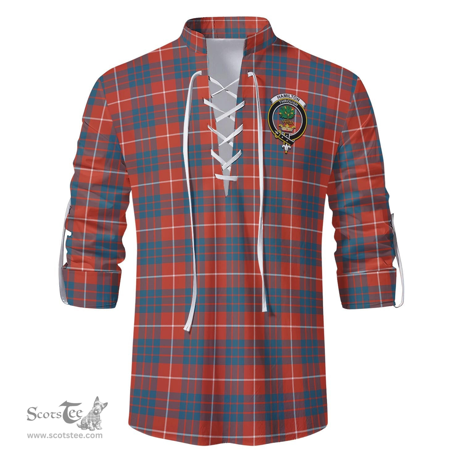 ScotsTee Shop Scottish Hamilton Ancient Clan Crest Tartan Mens Scottish Jacobite Ghillie Casual Shirt