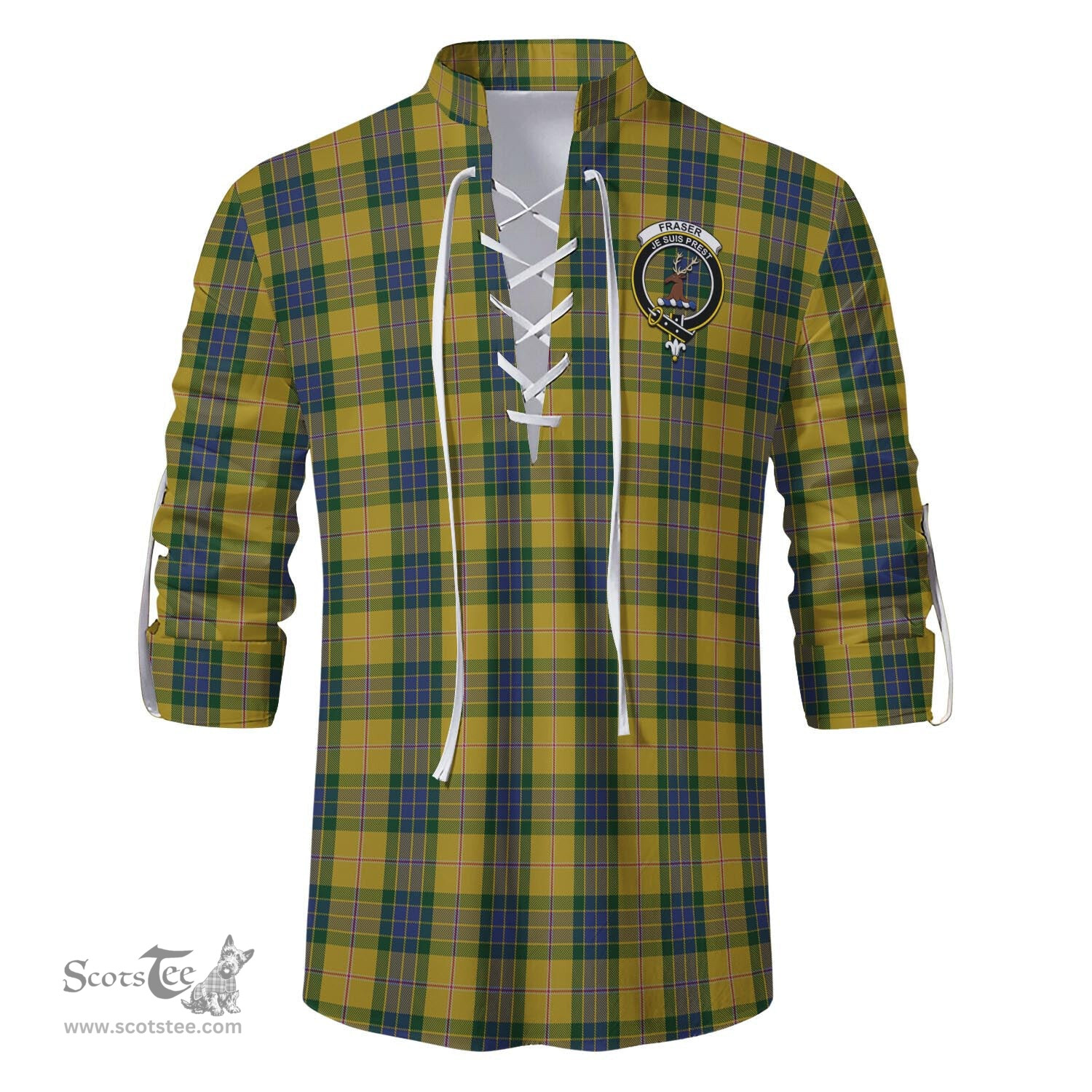 ScotsTee Shop Scottish Fraser Yellow Clan Crest Tartan Mens Scottish Jacobite Ghillie Casual Shirt
