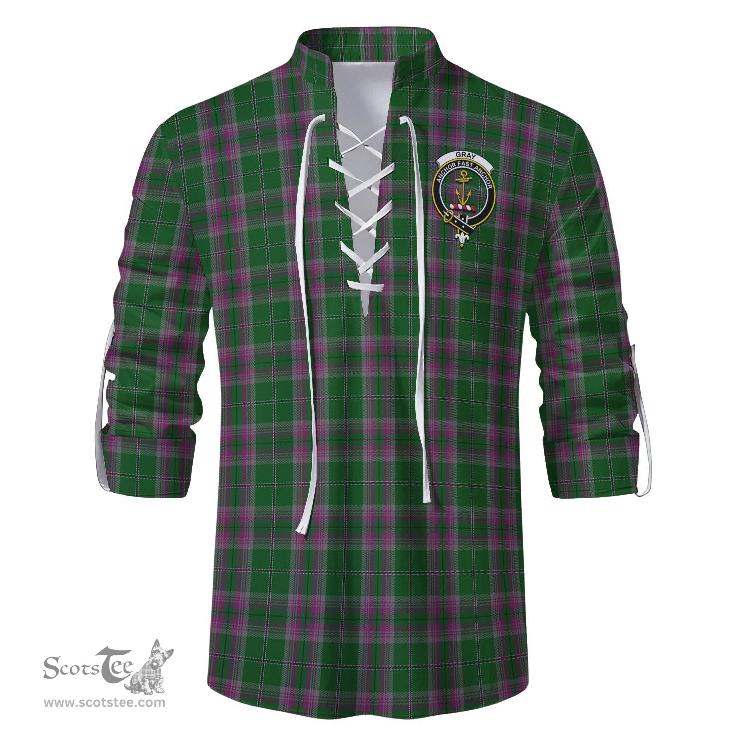 ScotsTee Shop Scottish Gray Hunting Clan Crest Tartan Mens Scottish Jacobite Ghillie Casual Shirt
