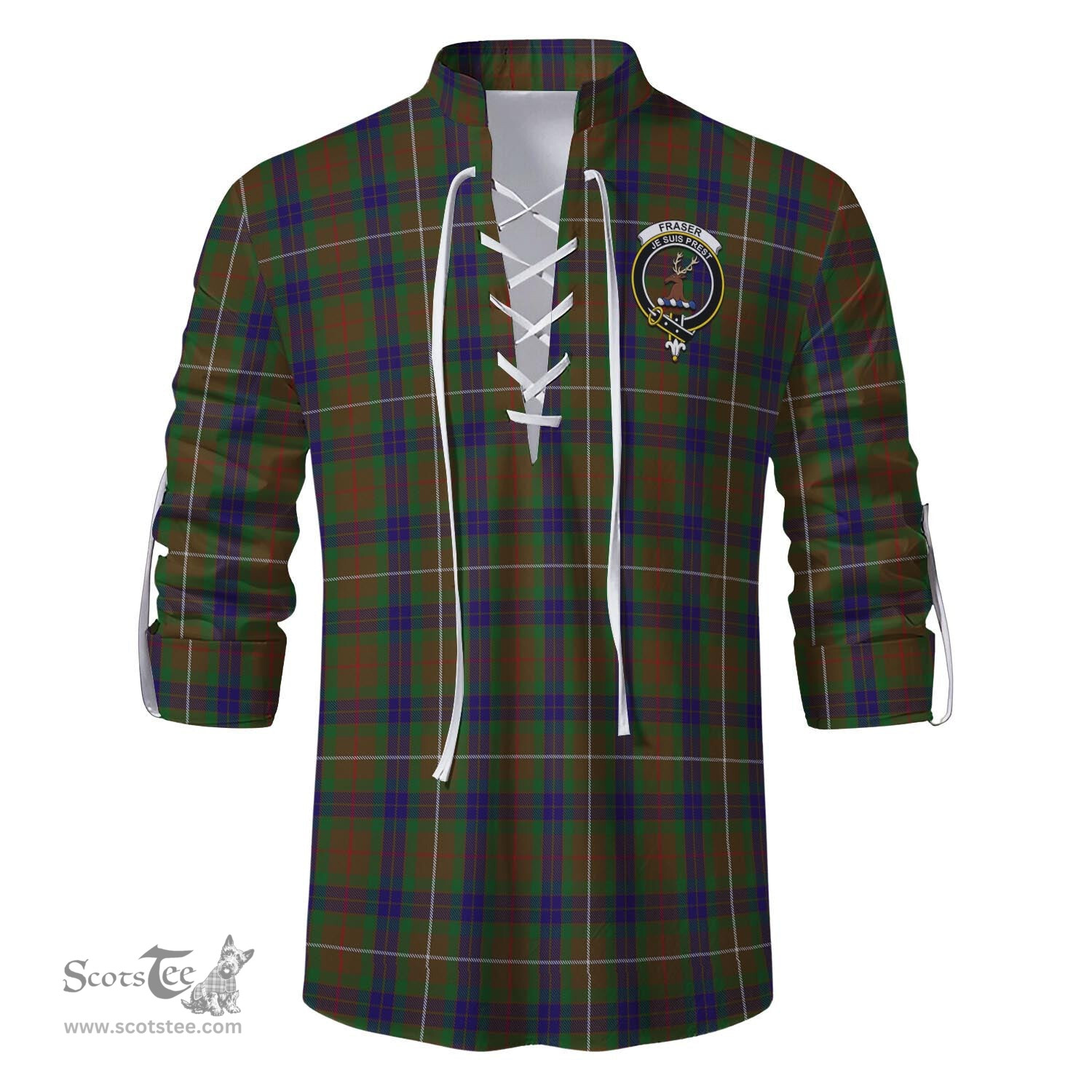 ScotsTee Shop Scottish Fraser Hunting Clan Crest Tartan Mens Scottish Jacobite Ghillie Casual Shirt