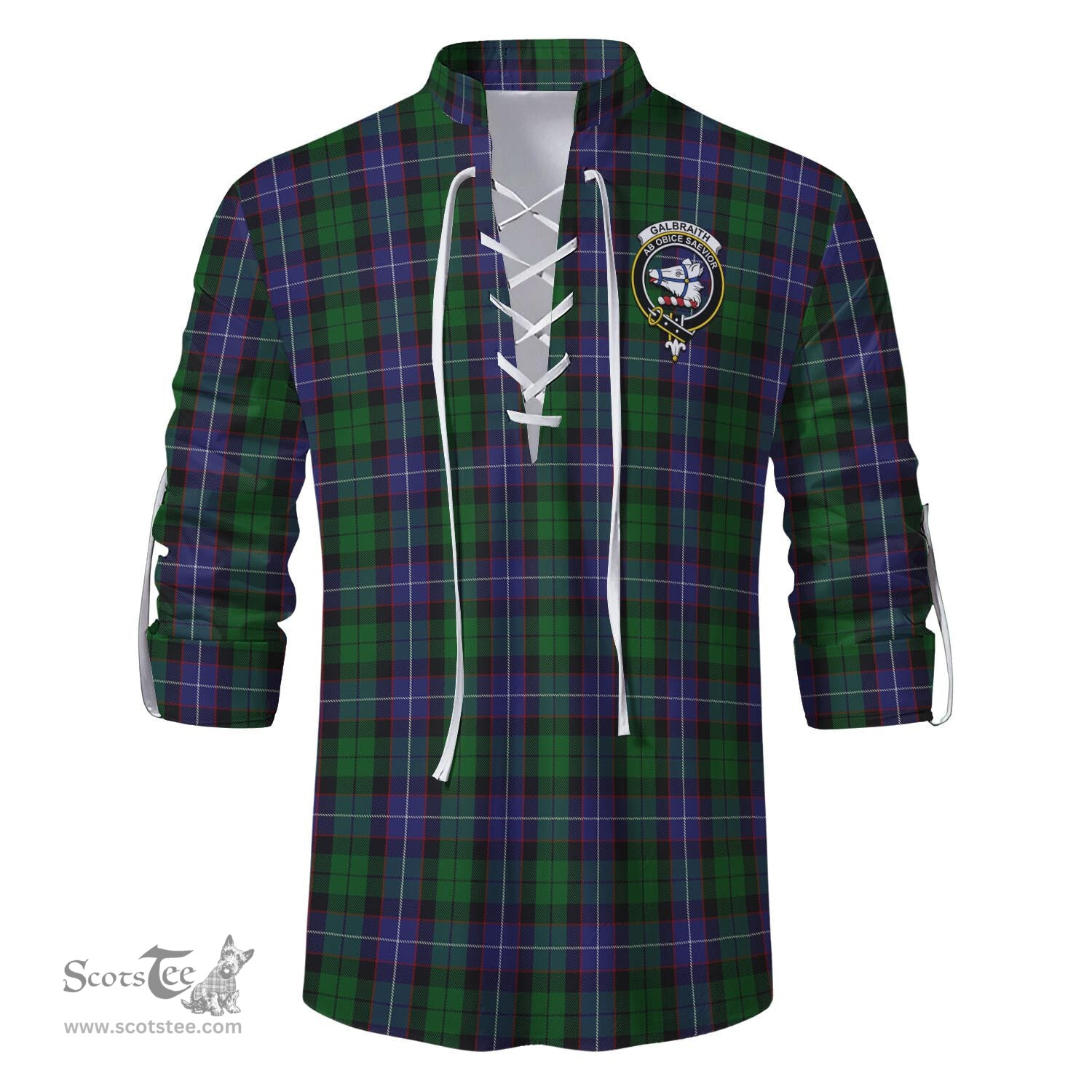 ScotsTee Shop Scottish Galbraith Clan Crest Tartan Mens Scottish Jacobite Ghillie Casual Shirt