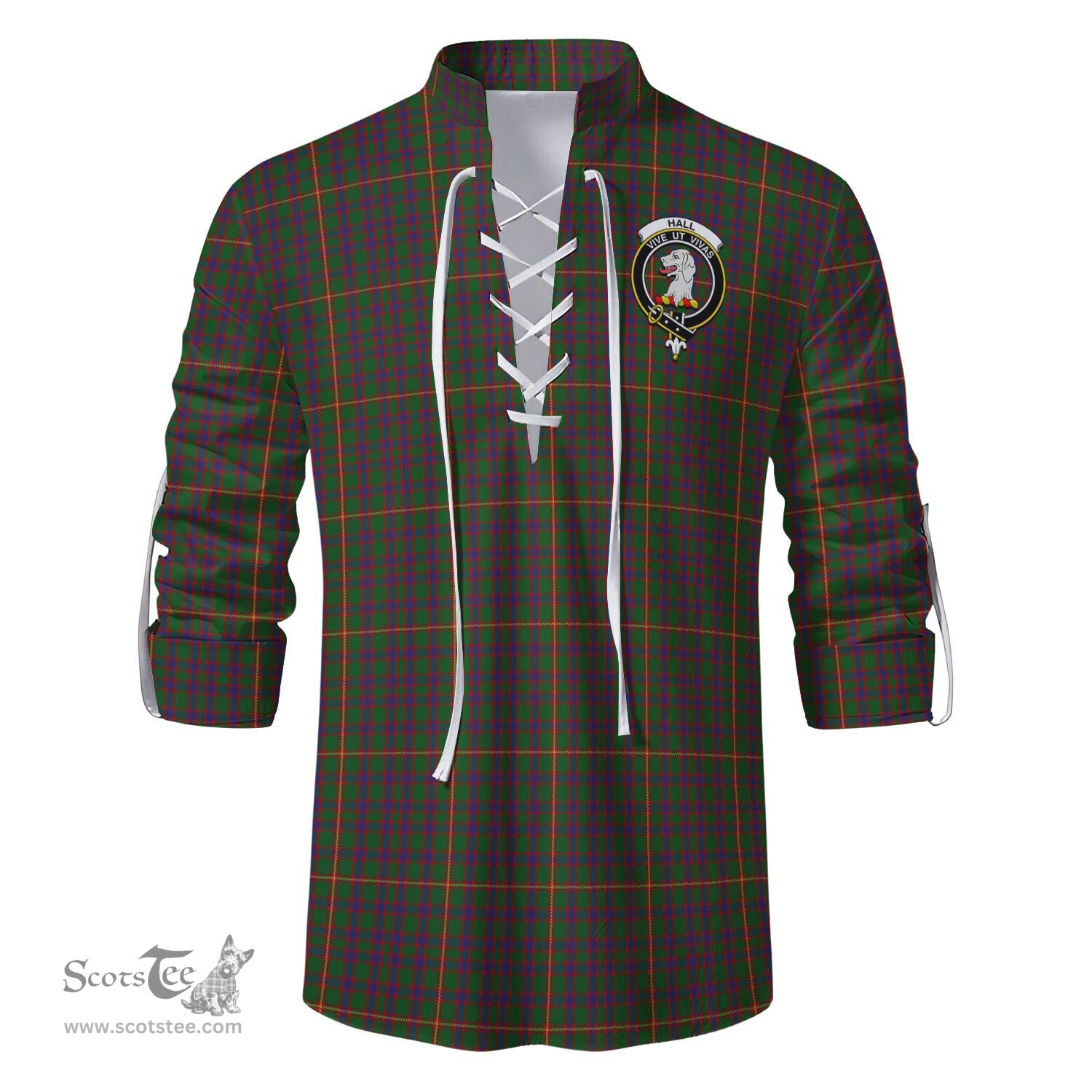 ScotsTee Shop Scottish Hall Clan Crest Tartan Mens Scottish Jacobite Ghillie Casual Shirt
