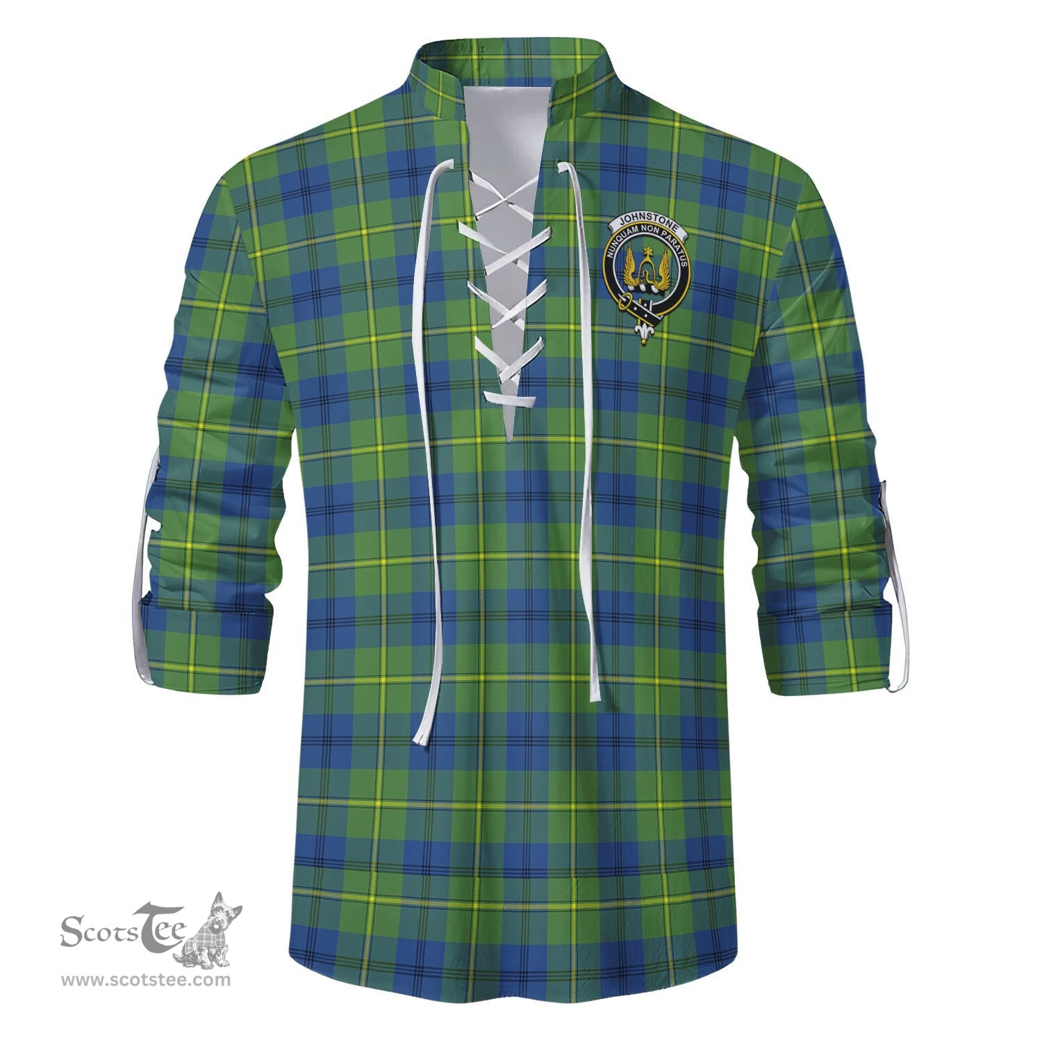 ScotsTee Shop Scottish Johnstone-Johnston Ancient Clan Crest Tartan Mens Scottish Jacobite Ghillie Casual Shirt