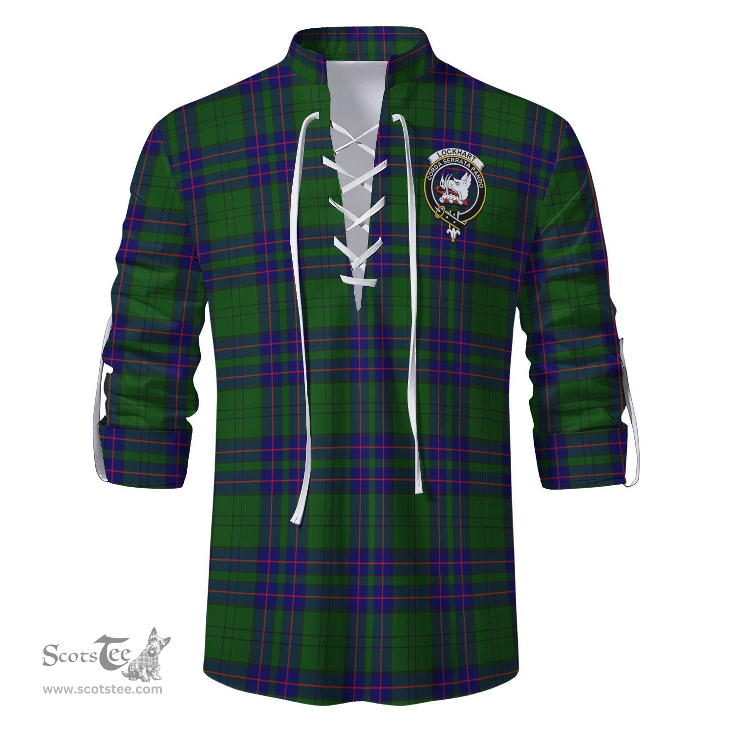 ScotsTee Shop Scottish Lockhart Modern Clan Crest Tartan Mens Scottish Jacobite Ghillie Casual Shirt