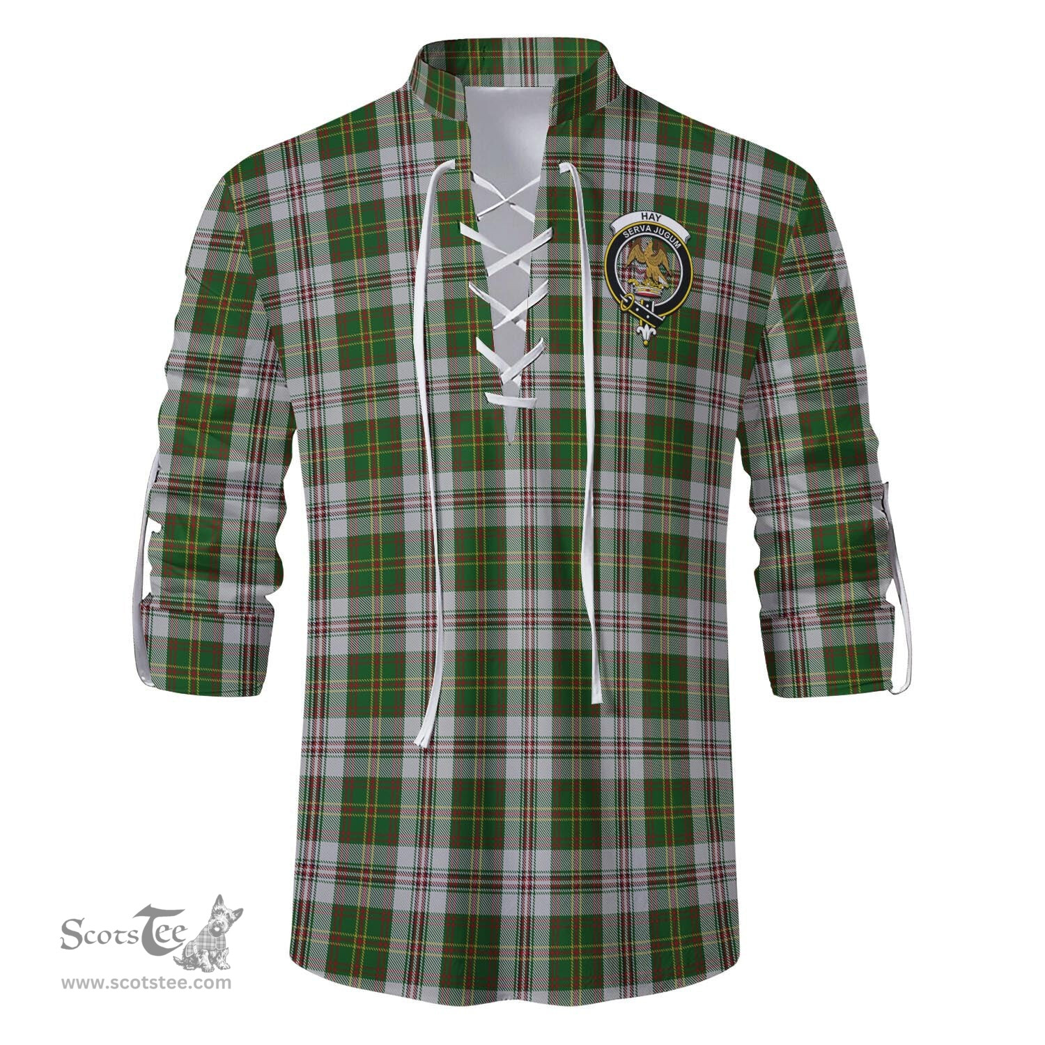 ScotsTee Shop Scottish Hay White Dress Clan Crest Tartan Mens Scottish Jacobite Ghillie Casual Shirt