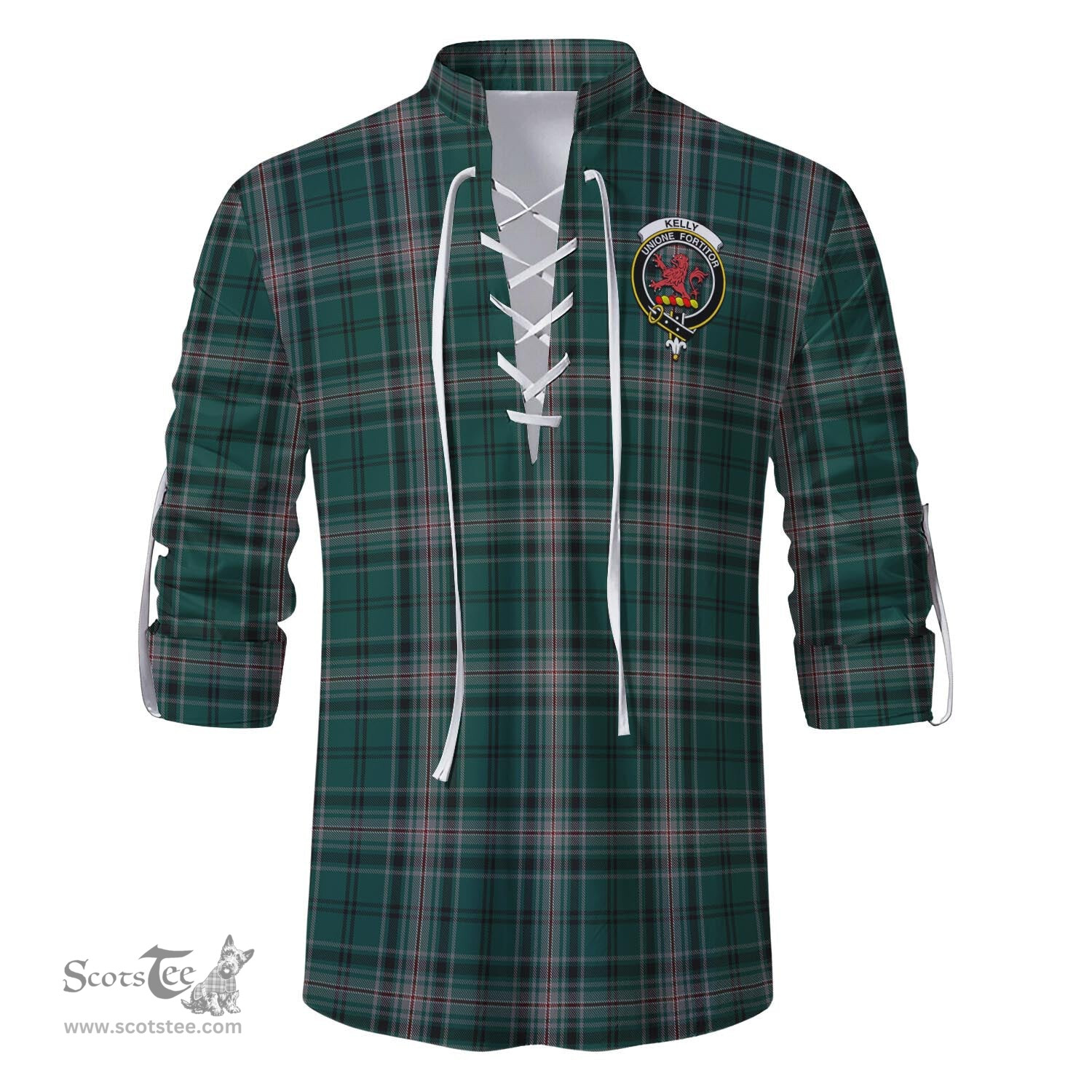 ScotsTee Shop Scottish Kelly of Sleat Hunting Clan Crest Tartan Mens Scottish Jacobite Ghillie Casual Shirt