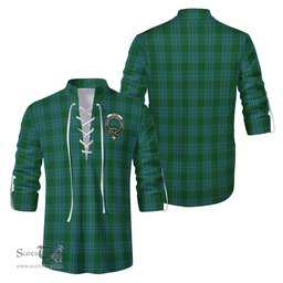 ScotsTee Shop Scottish Irvine of Bonshaw Clan Crest Tartan Mens Scottish Jacobite Ghillie Casual Shirt