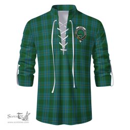 ScotsTee Shop Scottish Irvine of Bonshaw Clan Crest Tartan Mens Scottish Jacobite Ghillie Casual Shirt