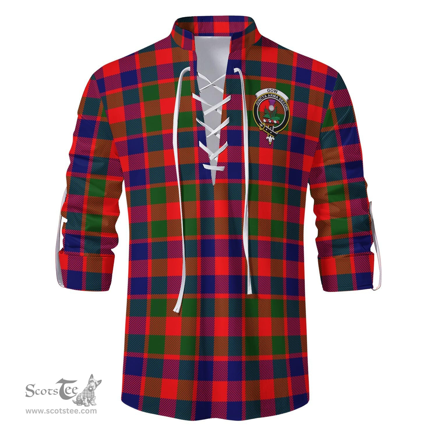 ScotsTee Shop Scottish Gow of Skeoch Clan Crest Tartan Mens Scottish Jacobite Ghillie Casual Shirt