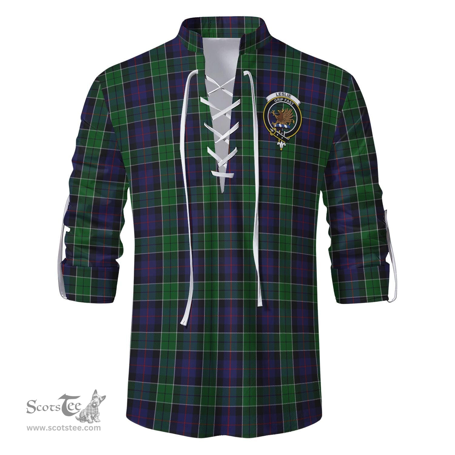 ScotsTee Shop Scottish Leslie Hunting Clan Crest Tartan Mens Scottish Jacobite Ghillie Casual Shirt