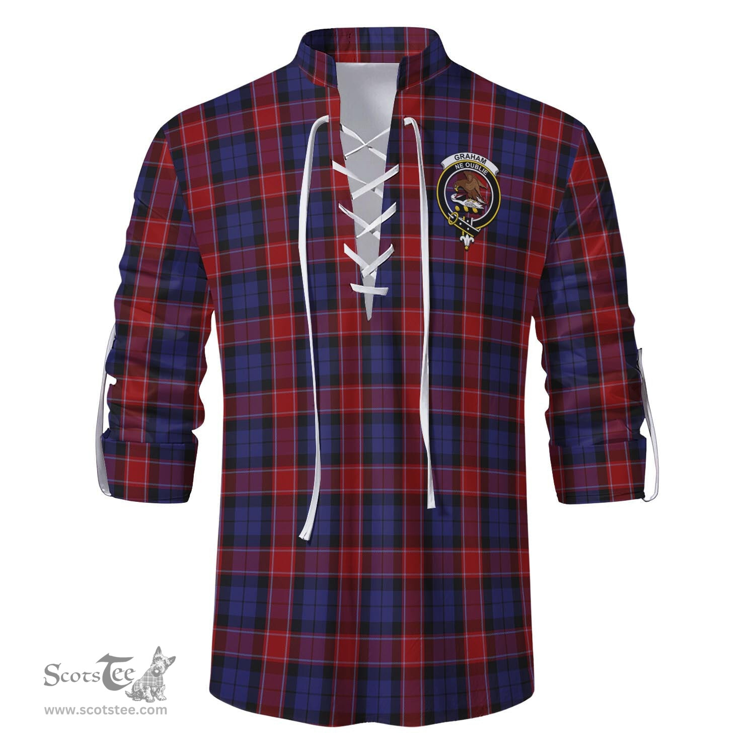 ScotsTee Shop Scottish Graham of Menteith Red Clan Crest Tartan Mens Scottish Jacobite Ghillie Casual Shirt