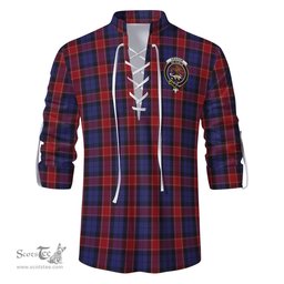 ScotsTee Shop Scottish Graham of Menteith Red Clan Crest Tartan Mens Scottish Jacobite Ghillie Casual Shirt