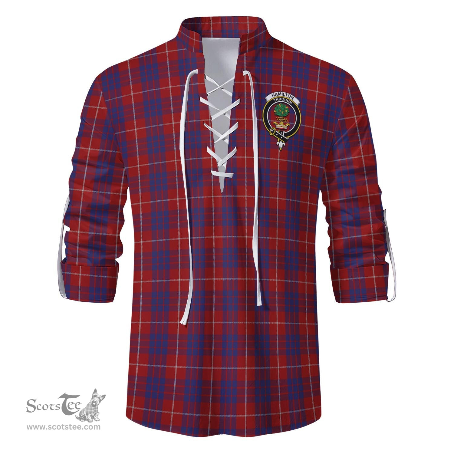 ScotsTee Shop Scottish Hamilton Clan Crest Tartan Mens Scottish Jacobite Ghillie Casual Shirt