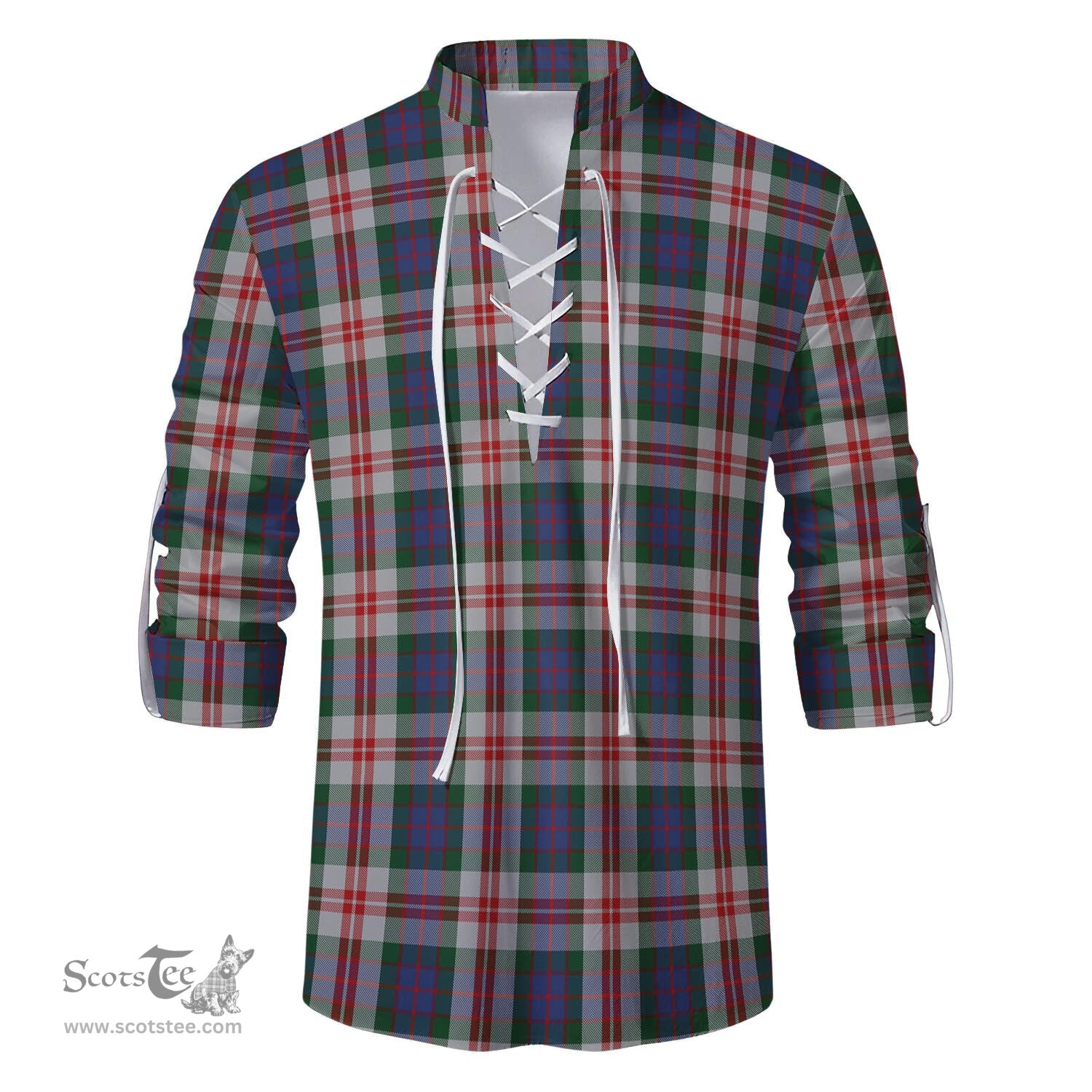 ScotsTee Shop Scottish Fraser Red Dress Clan Tartan Mens Scottish Jacobite Ghillie Casual Shirt