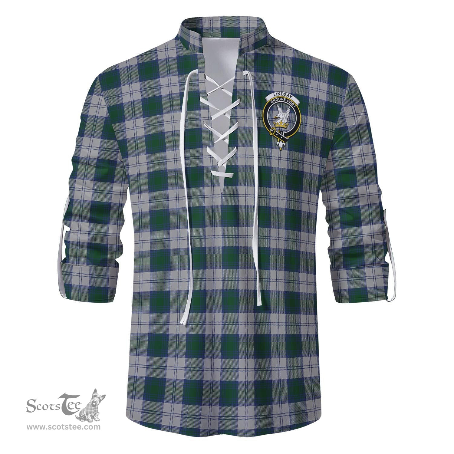 ScotsTee Shop Scottish Lindsay Dress Clan Crest Tartan Mens Scottish Jacobite Ghillie Casual Shirt