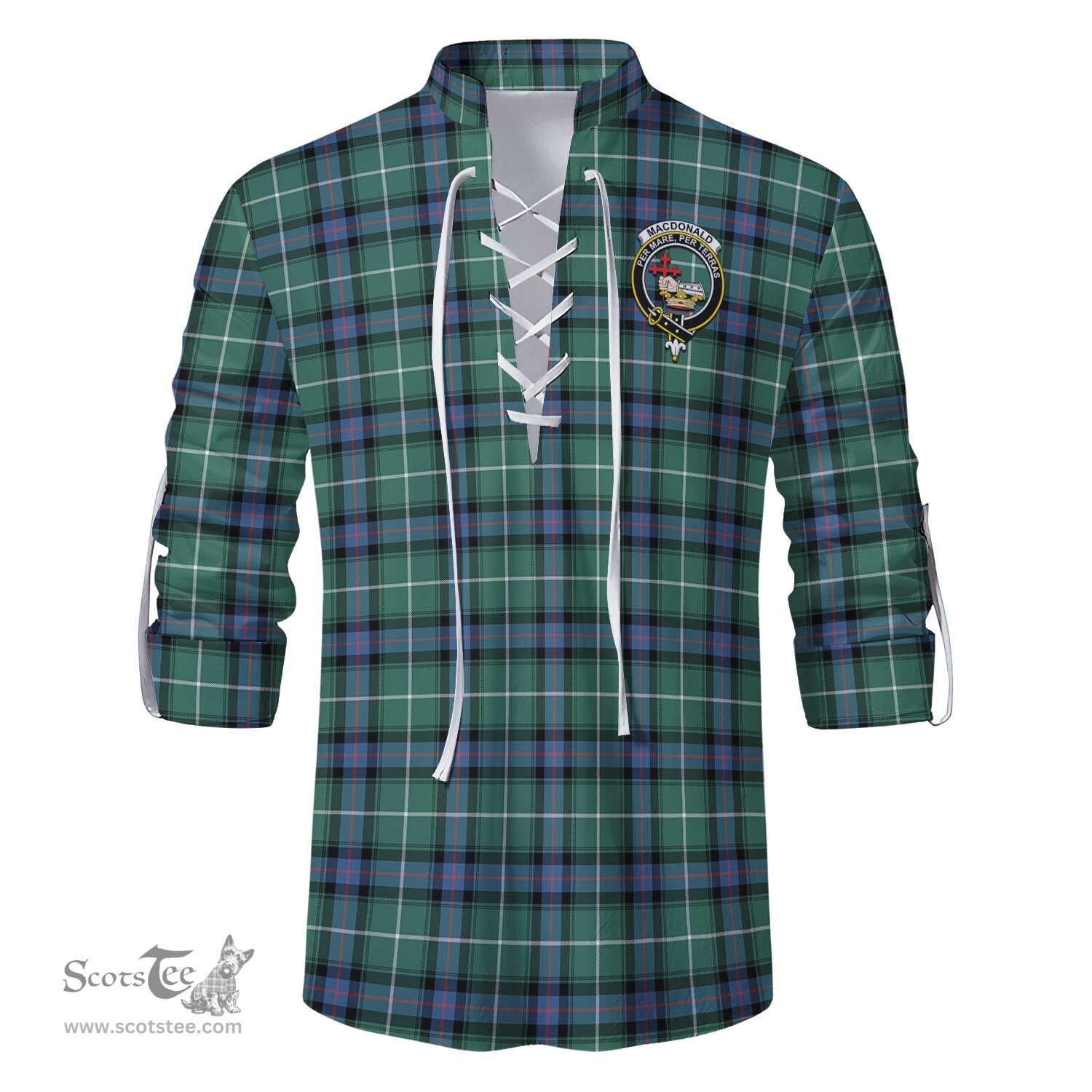 ScotsTee Shop Scottish MacDonald of the Isles Hunting Ancient Clan Crest Tartan Mens Scottish Jacobite Ghillie Casual Shirt