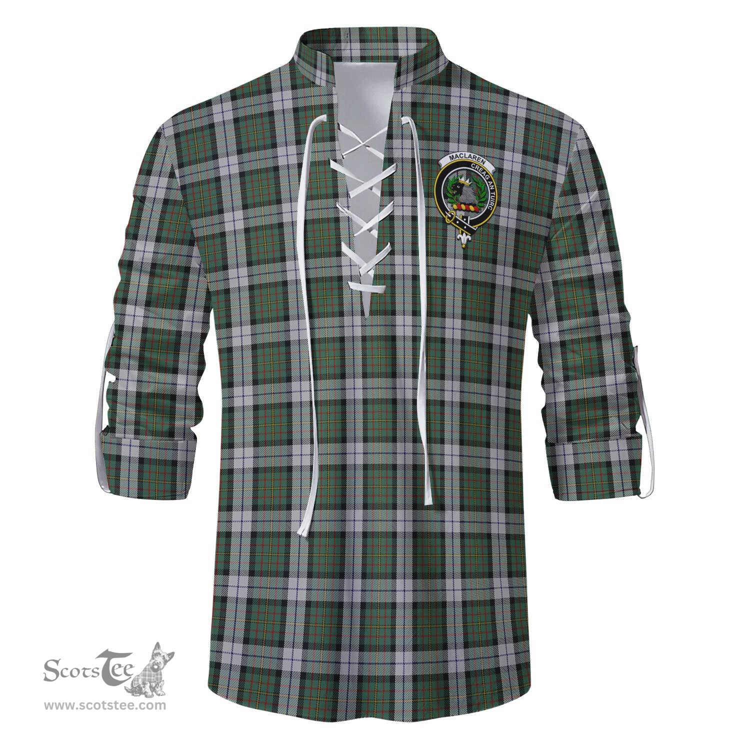 ScotsTee Shop Scottish MacLaren Dress Clan Crest Tartan Mens Scottish Jacobite Ghillie Casual Shirt