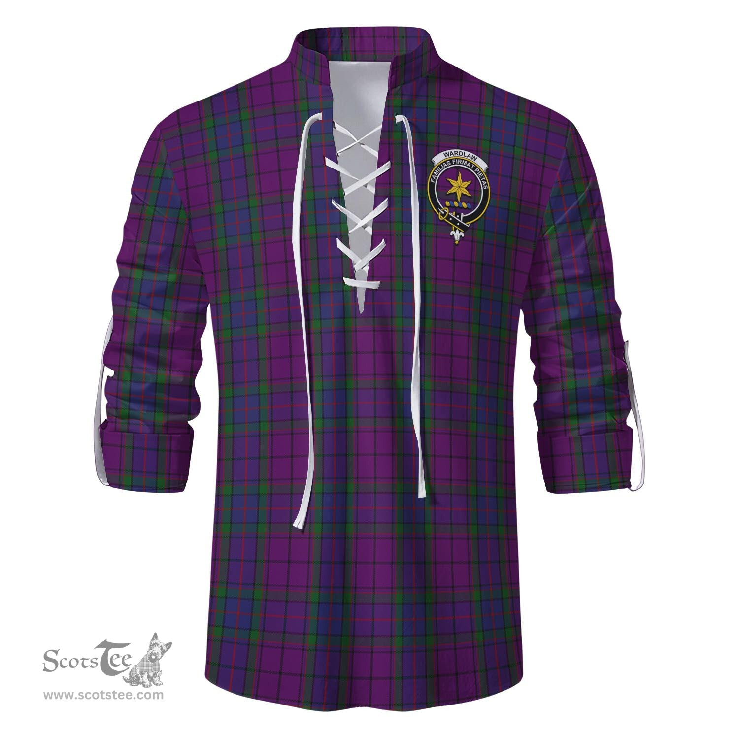ScotsTee Shop Scottish Wardlaw Clan Crest Tartan Mens Scottish Jacobite Ghillie Casual Shirt