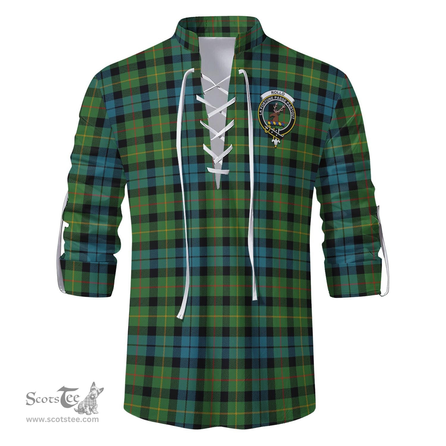 ScotsTee Shop Scottish Rollo Ancient Clan Crest Tartan Mens Scottish Jacobite Ghillie Casual Shirt