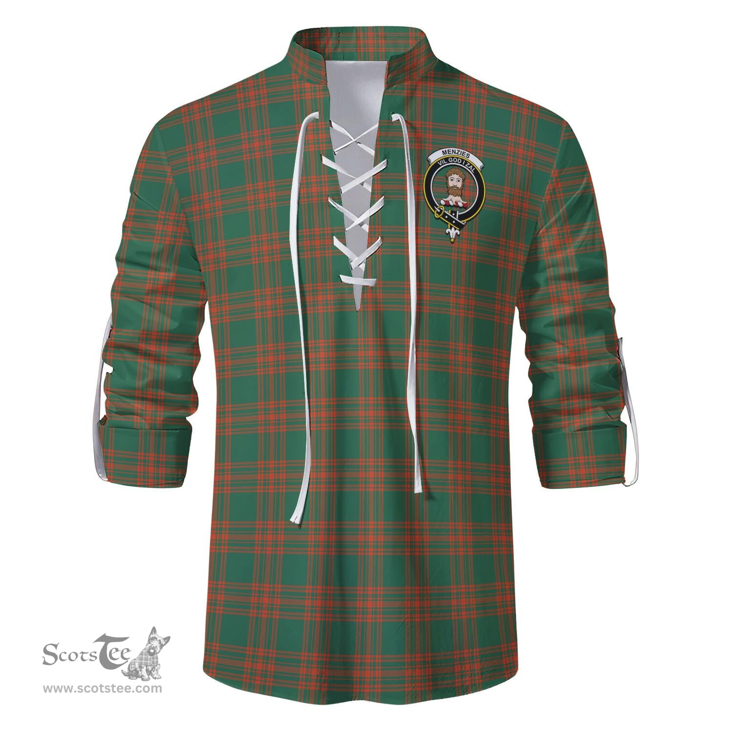 ScotsTee Shop Scottish Menzies Green Ancient Clan Crest Tartan Mens Scottish Jacobite Ghillie Casual Shirt