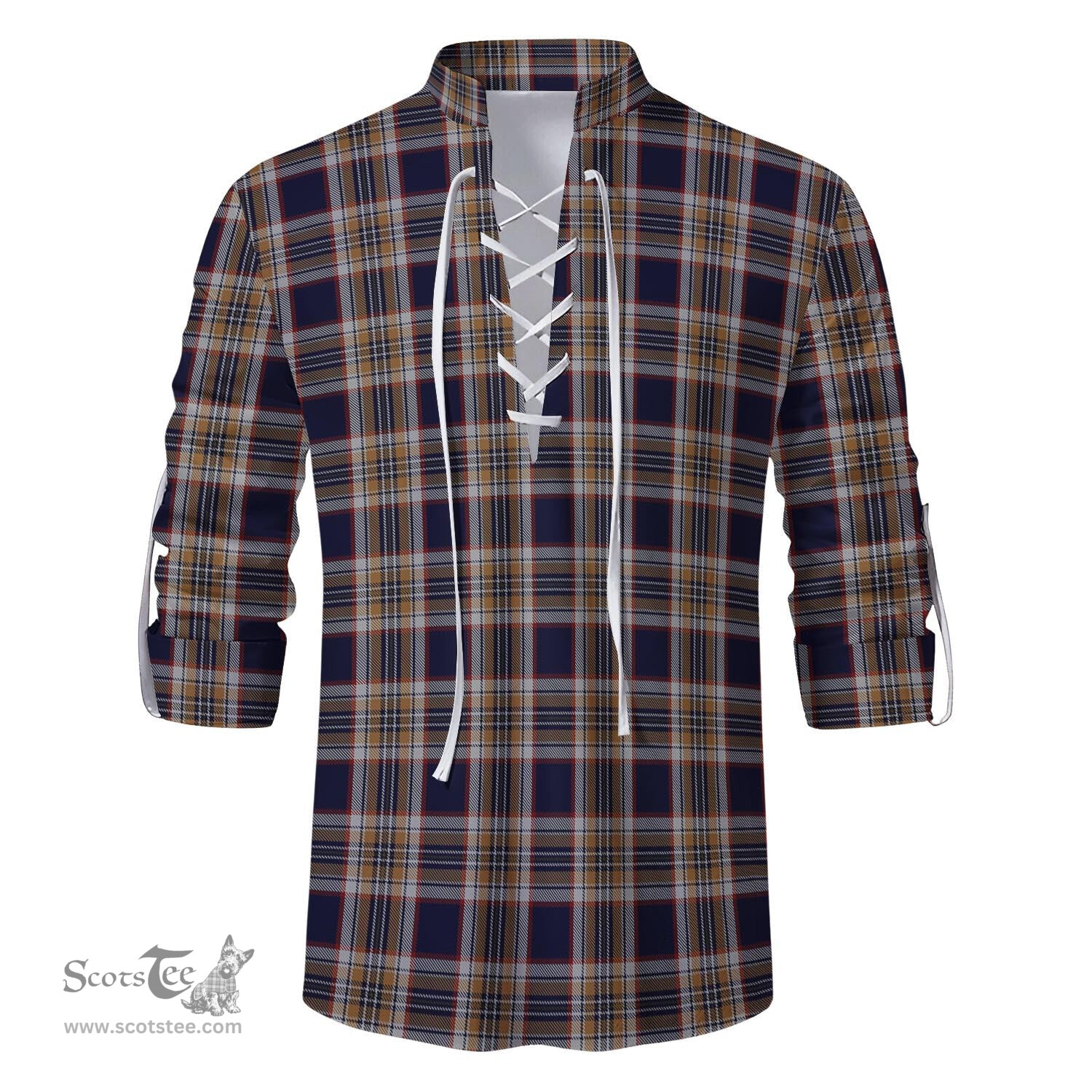 ScotsTee Shop Scottish Stewart Navy Clan Tartan Mens Scottish Jacobite Ghillie Casual Shirt