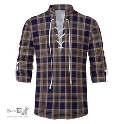 ScotsTee Shop Scottish Stewart Navy Clan Tartan Mens Scottish Jacobite Ghillie Casual Shirt