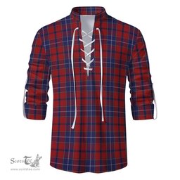 ScotsTee Shop Scottish Wishart Dress Clan Tartan Mens Scottish Jacobite Ghillie Casual Shirt