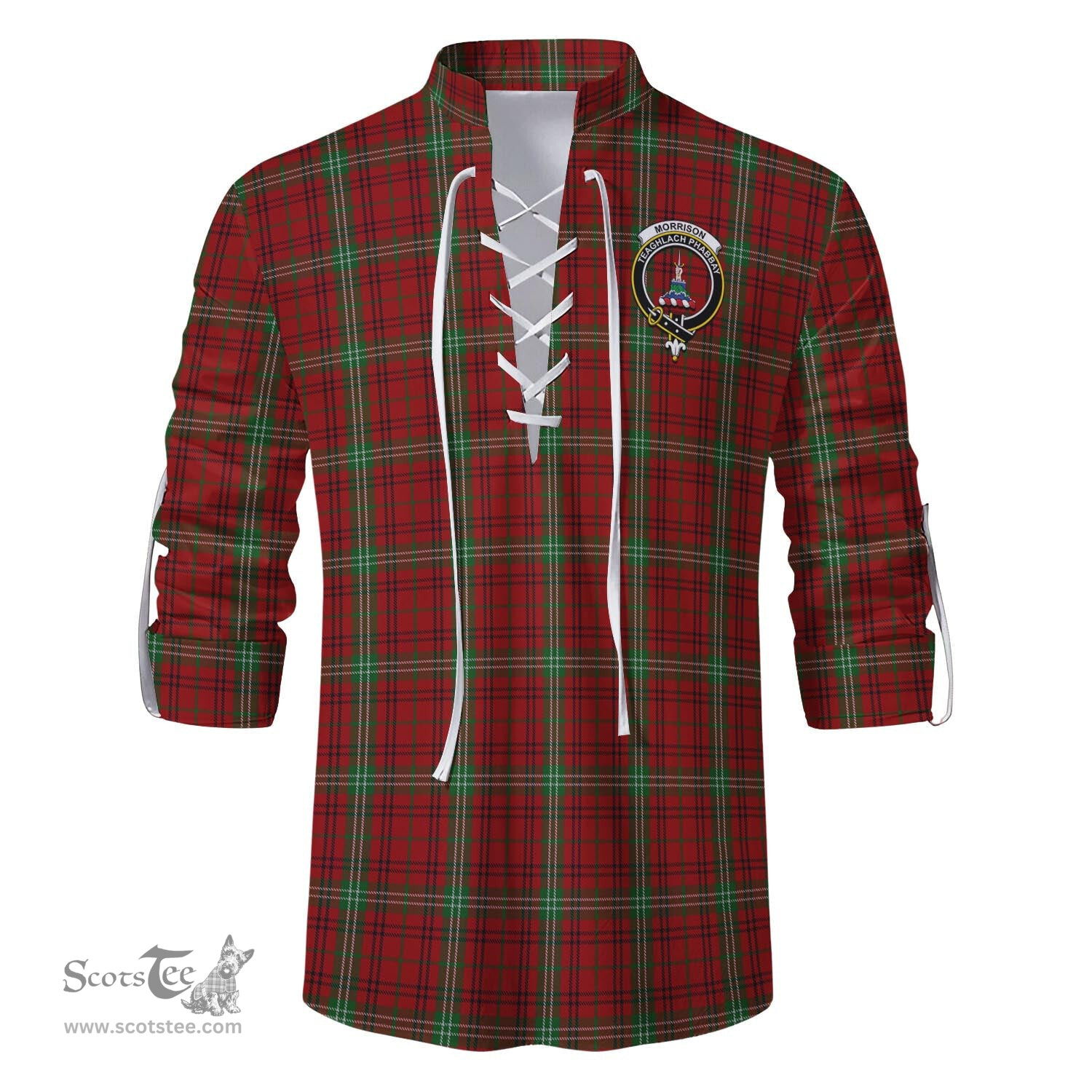 ScotsTee Shop Scottish Morrison Clan Crest Tartan Mens Scottish Jacobite Ghillie Casual Shirt