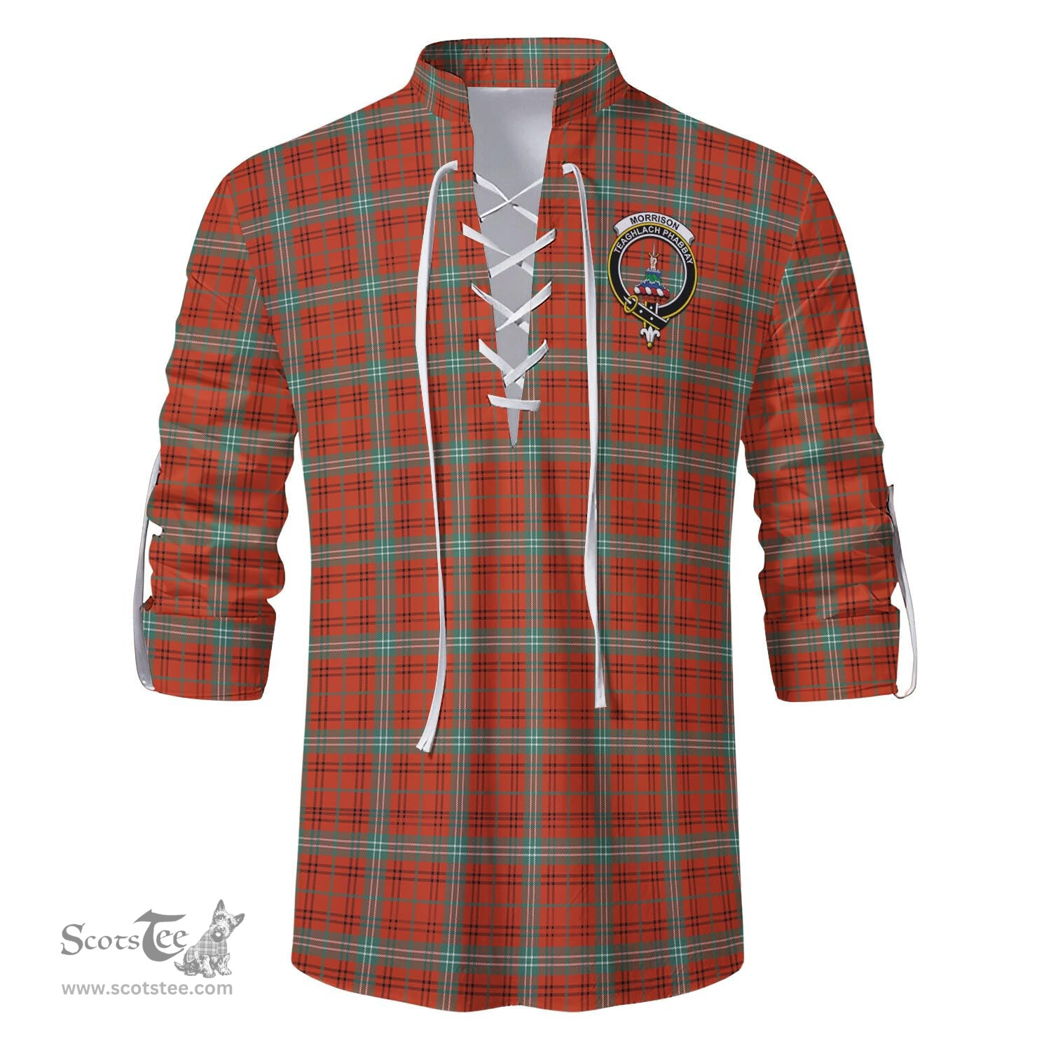 ScotsTee Shop Scottish Morrison Red Ancient Clan Crest Tartan Mens Scottish Jacobite Ghillie Casual Shirt