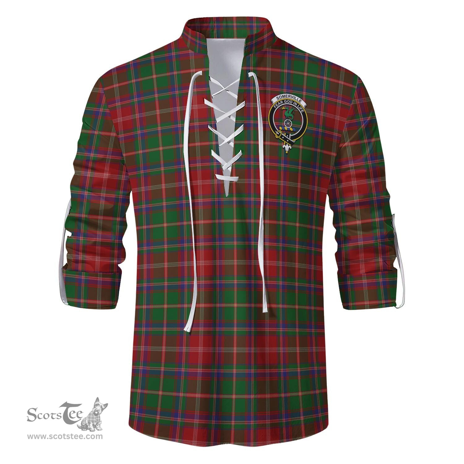 ScotsTee Shop Scottish Somerville Clan Crest Tartan Mens Scottish Jacobite Ghillie Casual Shirt