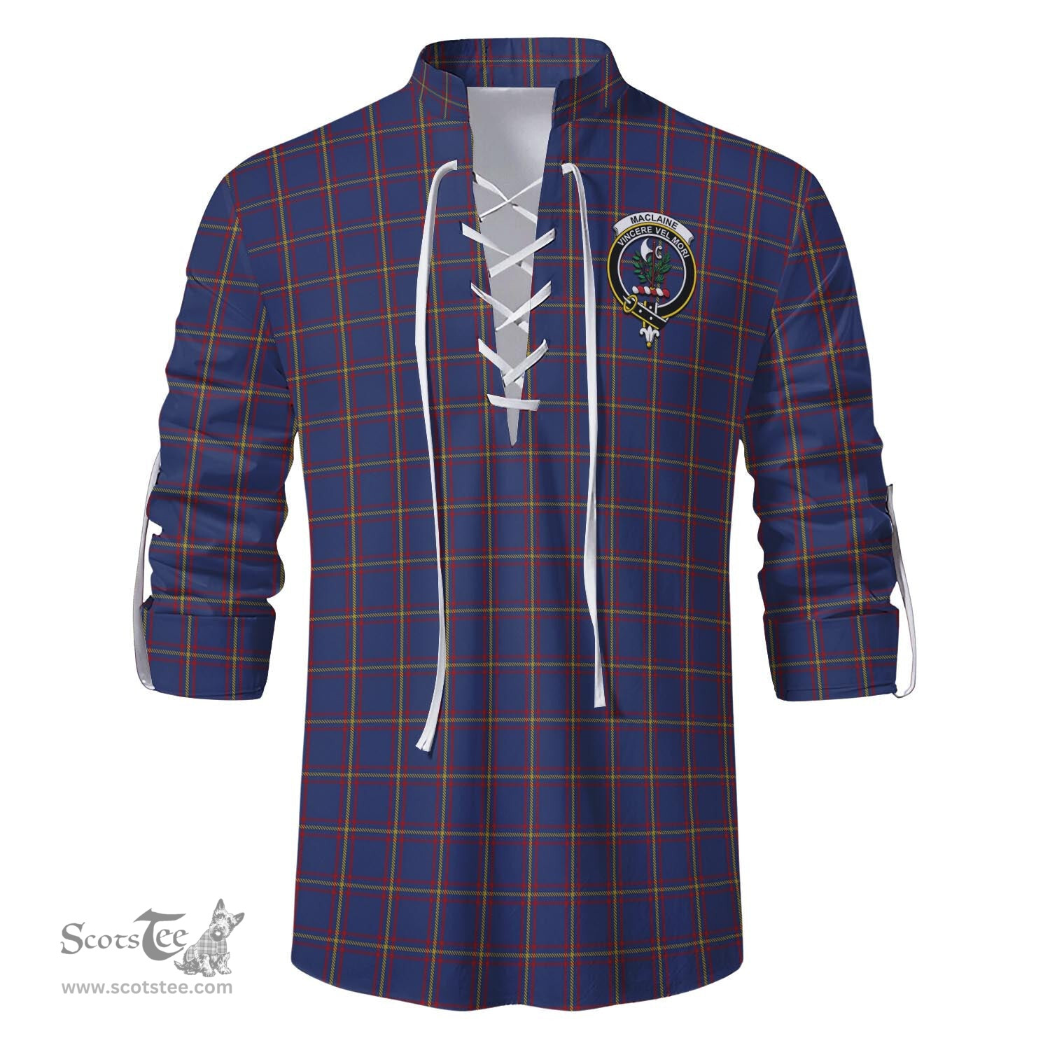 ScotsTee Shop Scottish MacLaine of Lochbuie Clan Crest Tartan Mens Scottish Jacobite Ghillie Casual Shirt