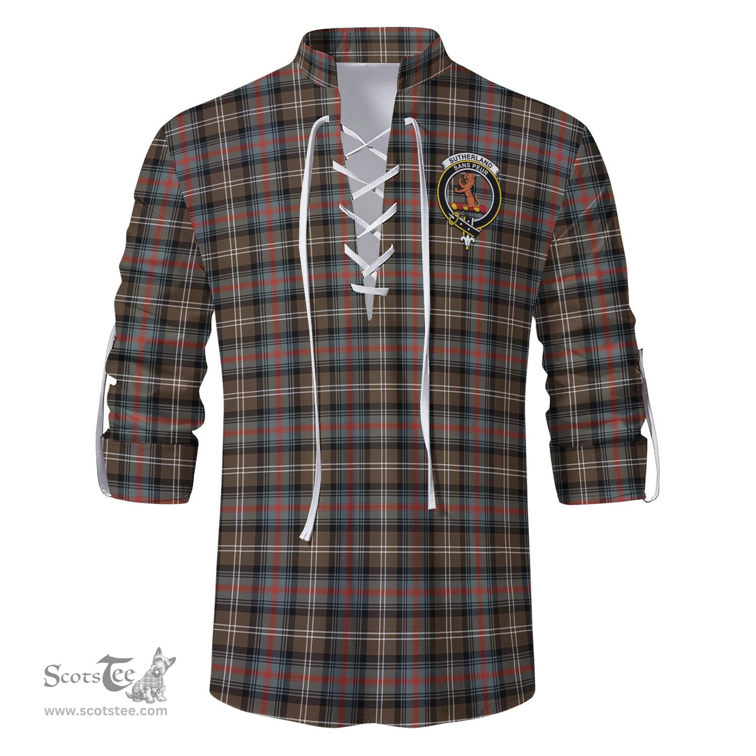 ScotsTee Shop Scottish Sutherland Weathered Clan Crest Tartan Mens Scottish Jacobite Ghillie Casual Shirt