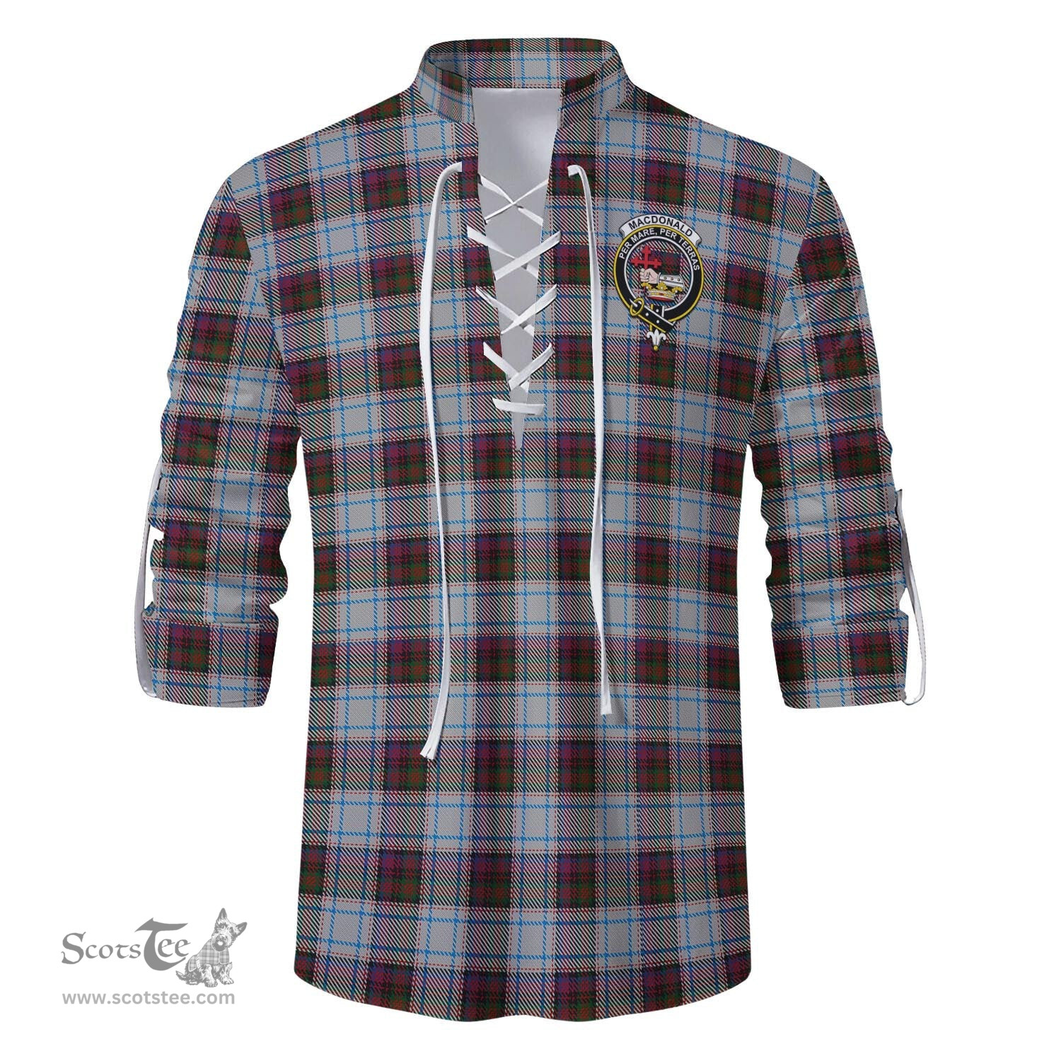 ScotsTee Shop Scottish MacDonald Dress Ancient Clan Crest Tartan Mens Scottish Jacobite Ghillie Casual Shirt