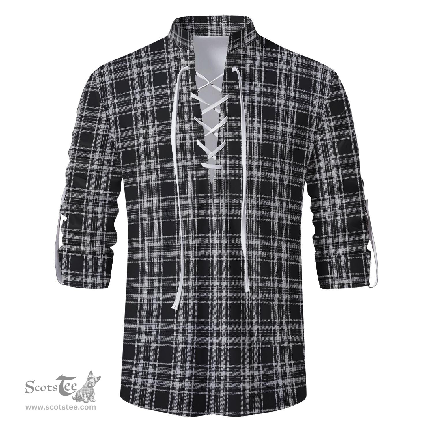 ScotsTee Shop Scottish Stewart Black and White Clan Tartan Mens Scottish Jacobite Ghillie Casual Shirt