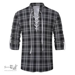 ScotsTee Shop Scottish Stewart Black and White Clan Tartan Mens Scottish Jacobite Ghillie Casual Shirt