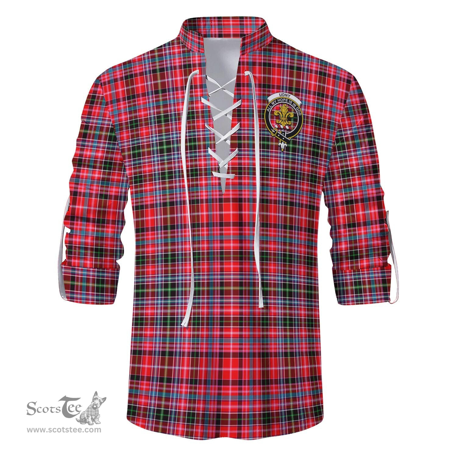ScotsTee Shop Scottish Udny Clan Crest Tartan Mens Scottish Jacobite Ghillie Casual Shirt