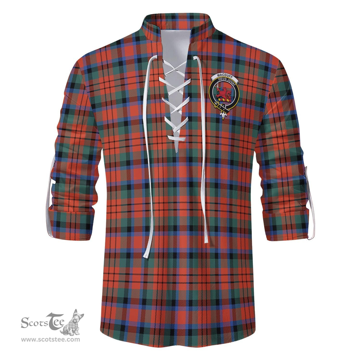ScotsTee Shop Scottish MacDuff Ancient Clan Crest Tartan Mens Scottish Jacobite Ghillie Casual Shirt