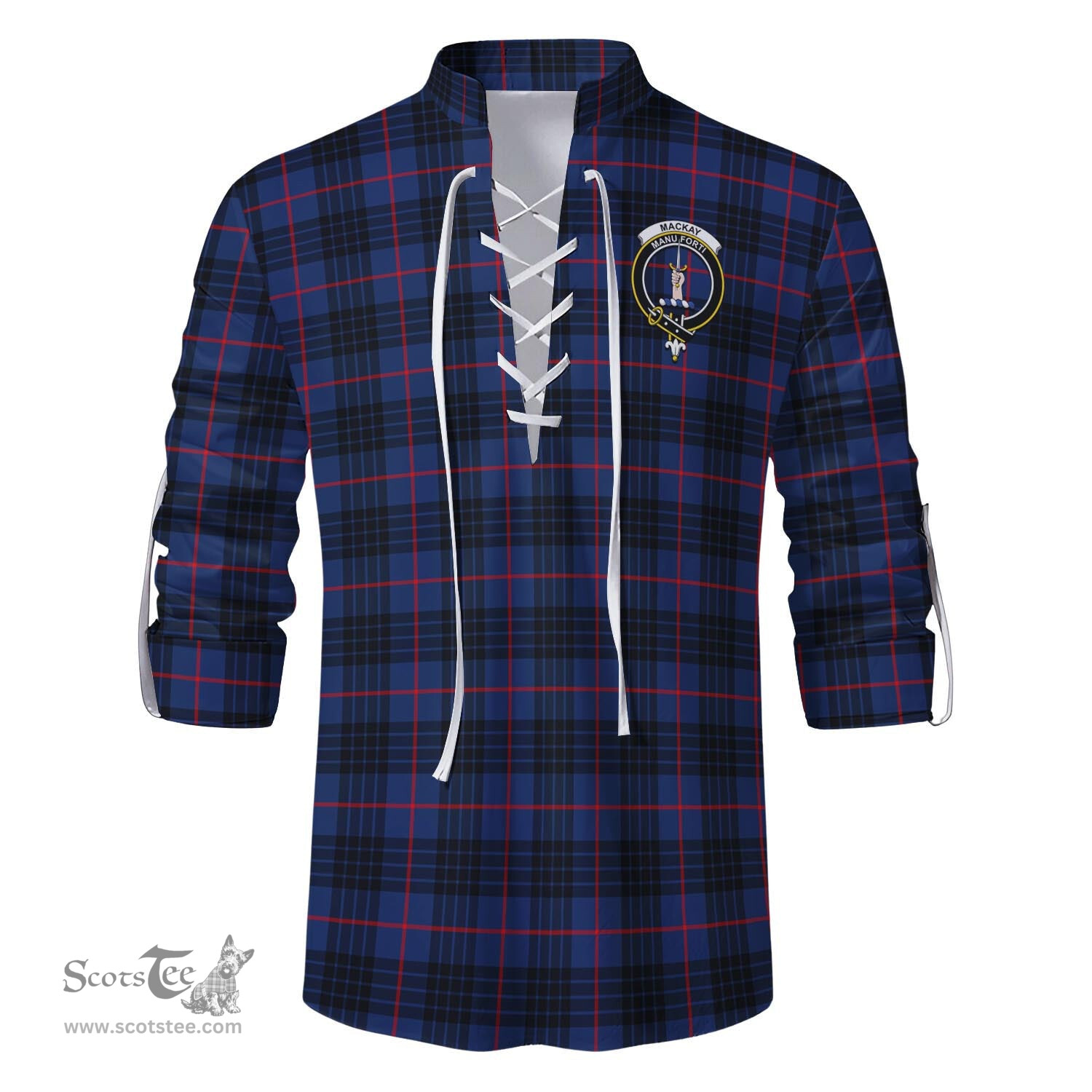ScotsTee Shop Scottish MacKay Blue Modern Clan Crest Tartan Mens Scottish Jacobite Ghillie Casual Shirt